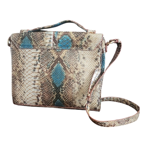 Rachel Roy Brown And Blue Faux Snakeskin Patterned Shoulder Bag Purse - Picture 4 of 6